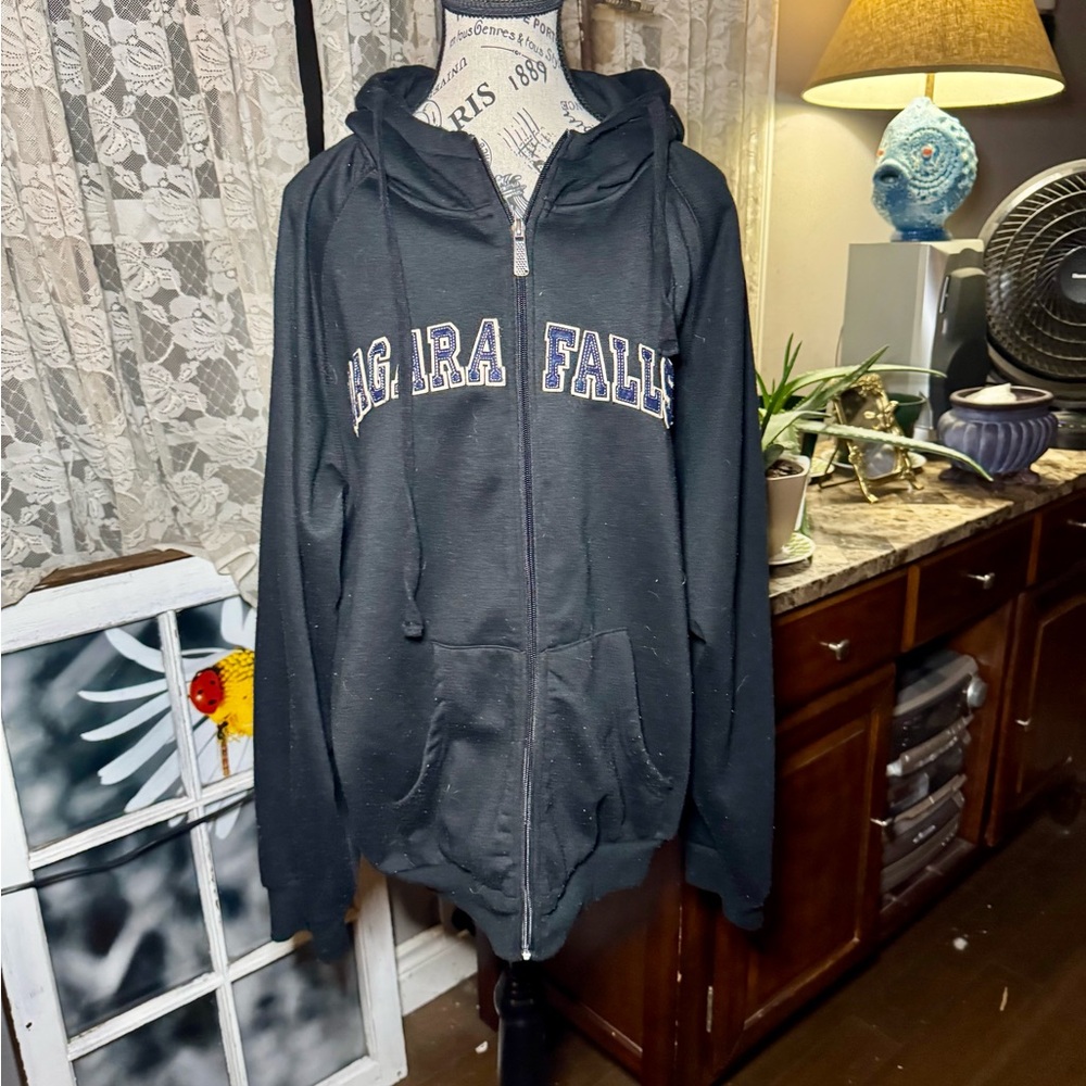 Niagara Falls Black Zip Up Sweater with Logo